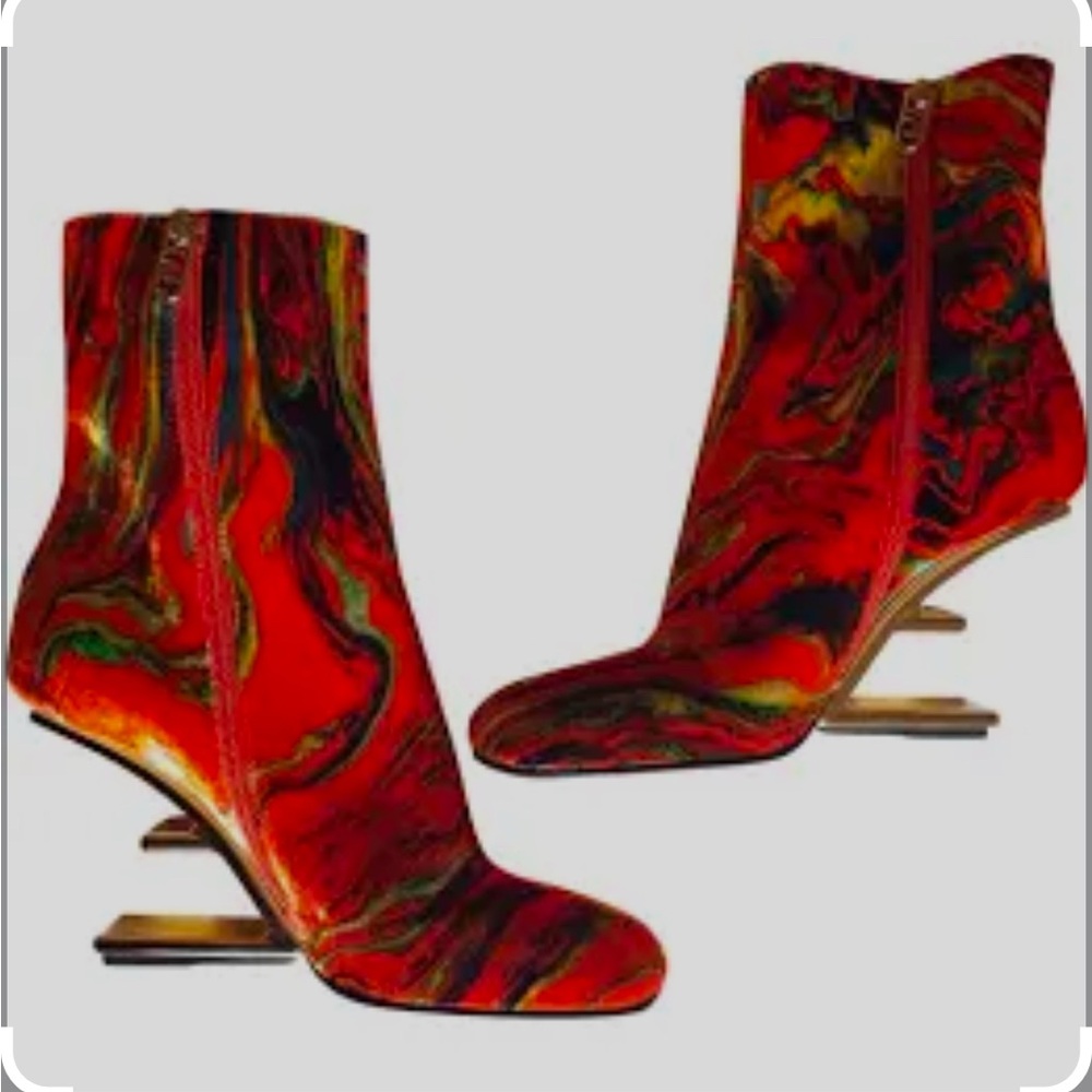 Stylish Multi Orange calf leather Women's Ankle Bootie